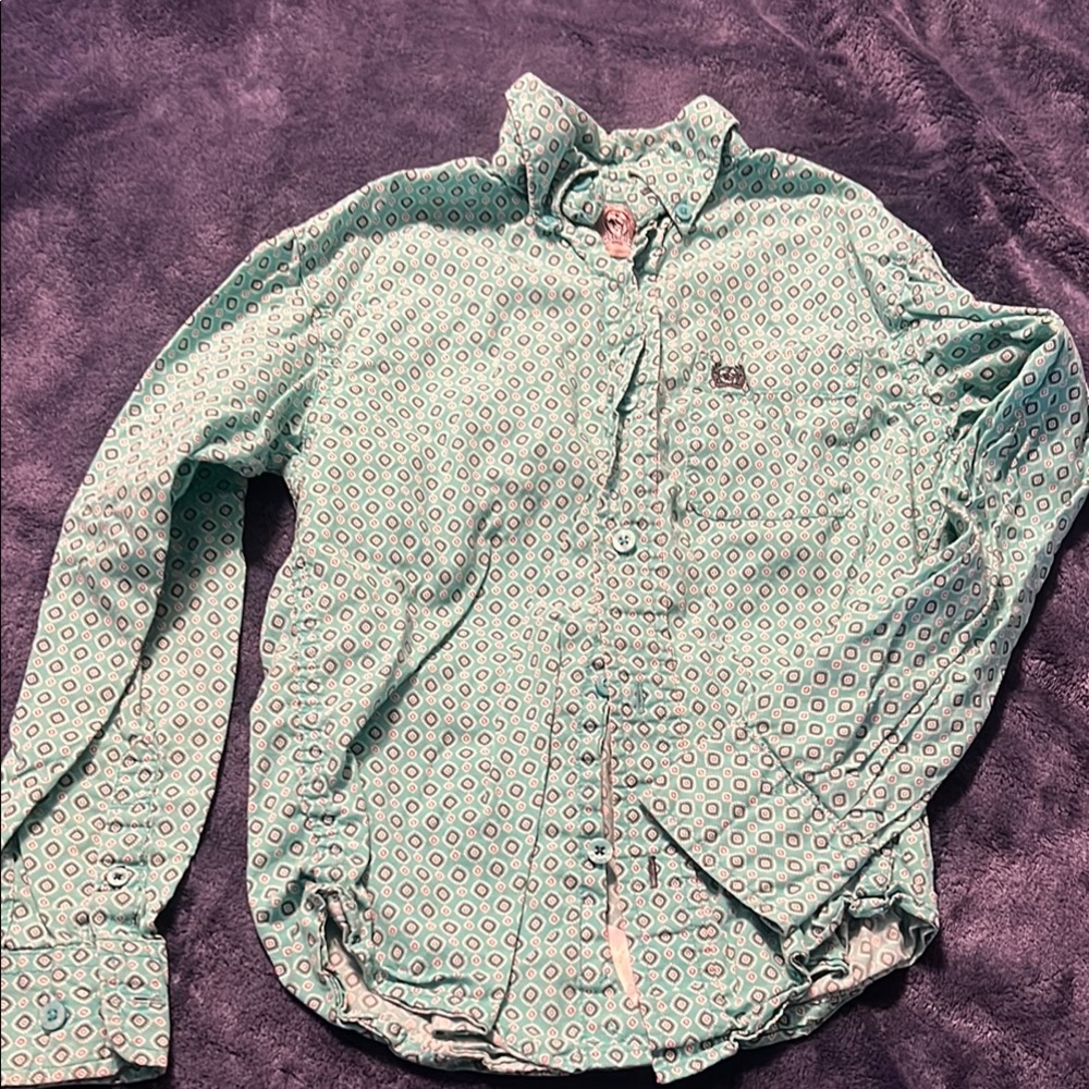 Cinch Green Casual Button Down Shirt Lightweight Cotton